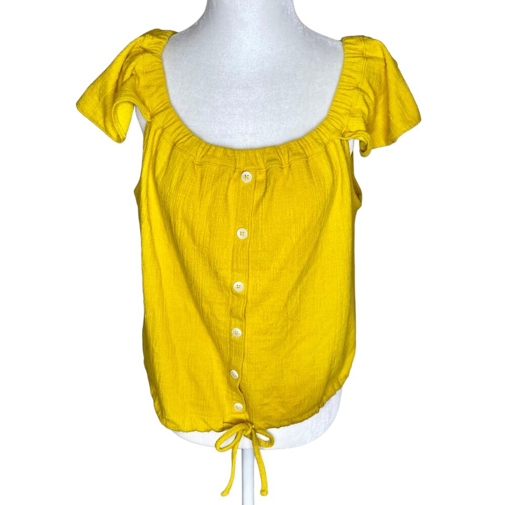 Madewell Texture & Thread Off-the-Shoulder Mustard Yellow Top XL